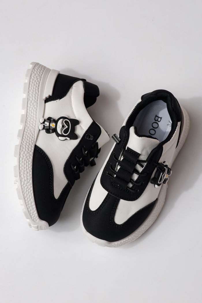 Adidasi copii negri din piele ecologica Ana #24385