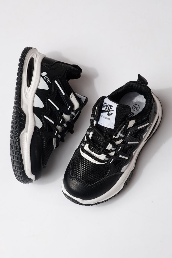 Adidasi copii negri din piele ecologica Calista #24367