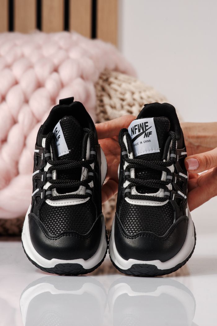 Adidasi copii negri din piele ecologica Calista #24369