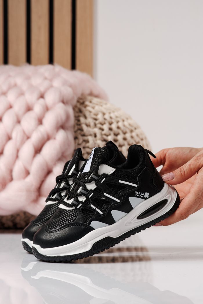 Adidasi copii negri din piele ecologica Calista #24369