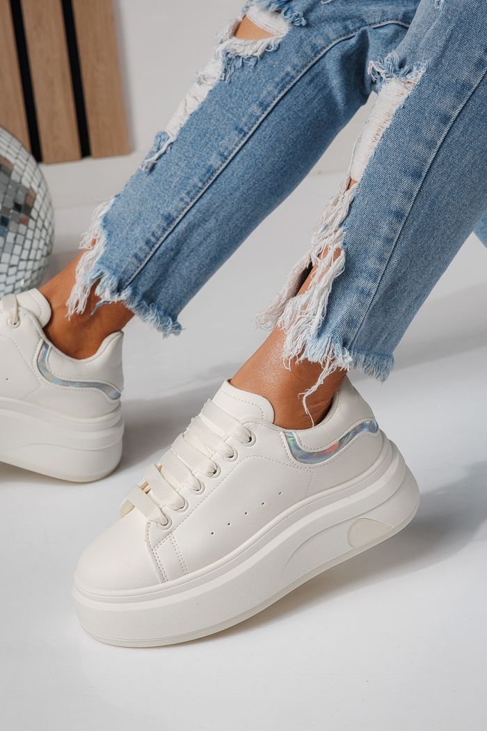 Adidasi dama albi din piele ecologica Anca #24285