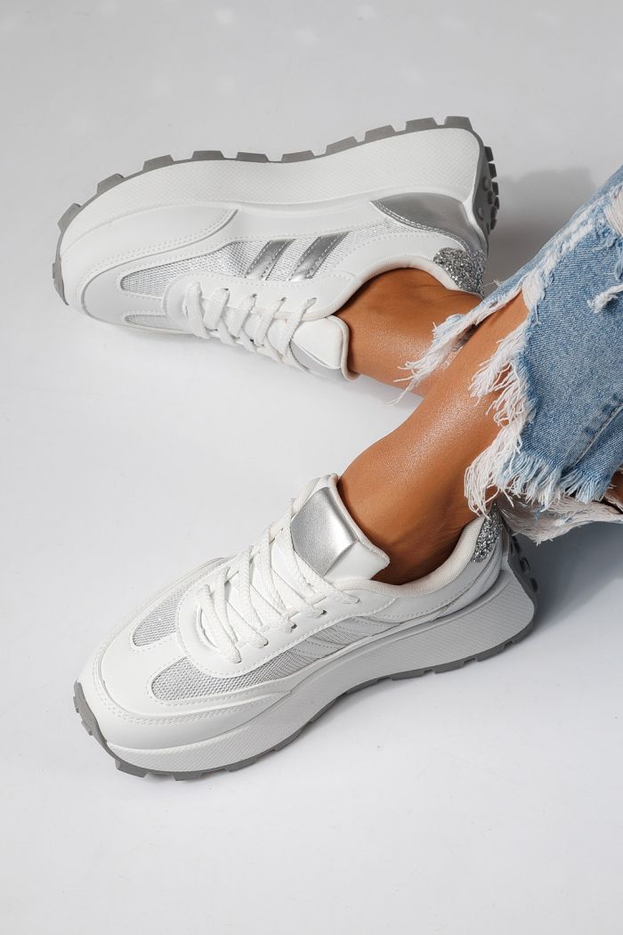 Adidasi dama argintii din piele ecologica Mia #24318