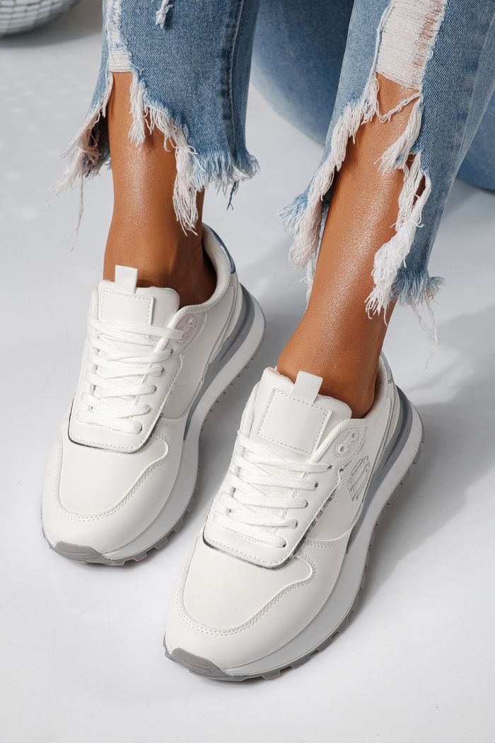 Adidasi dama albi din material textil Ava  #24320