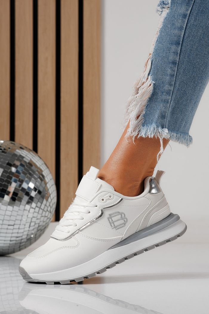 Adidasi dama albi din material textil Ava  #24320