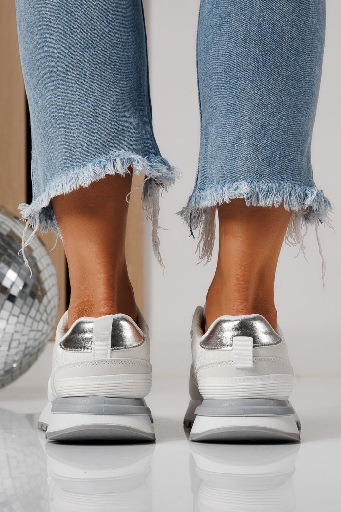 Adidasi dama albi din material textil Ava  #24320