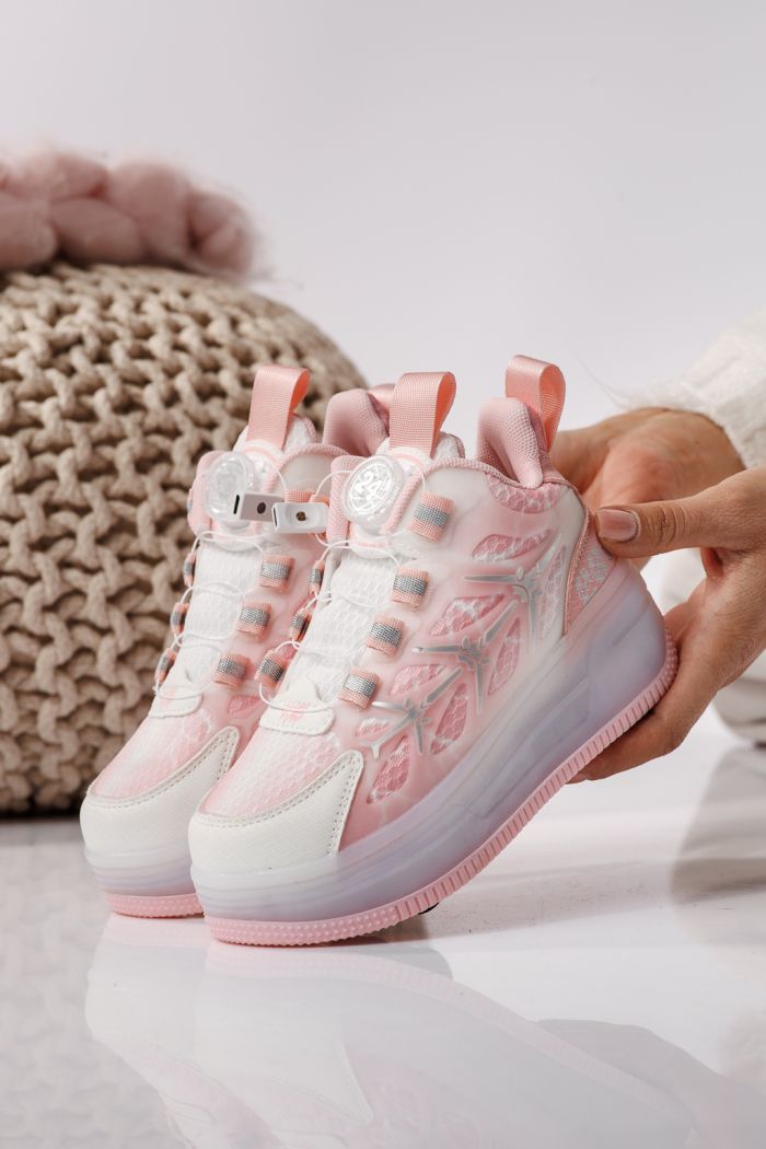 Adidasi cu role roz din material textil Helys #24395