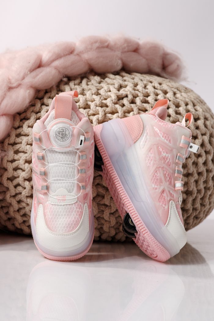 Adidasi cu role roz din material textil Helys #24395