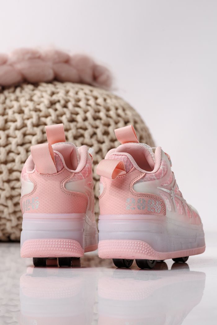 Adidasi cu role roz din material textil Helys #24395