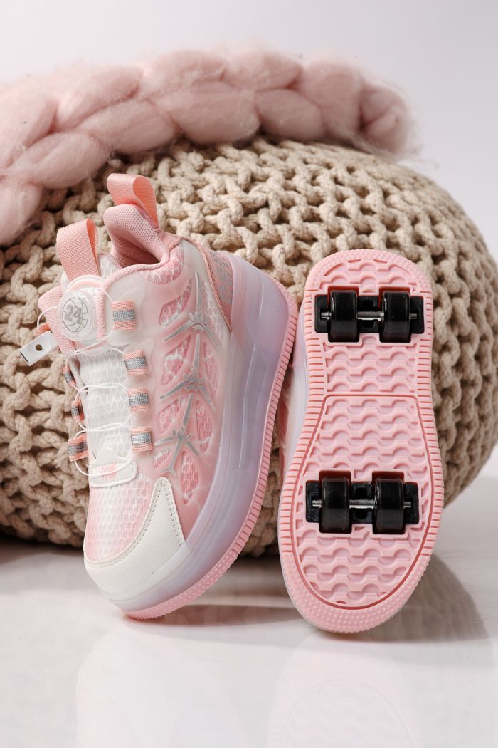 Adidasi cu role roz din material textil Helys #24395