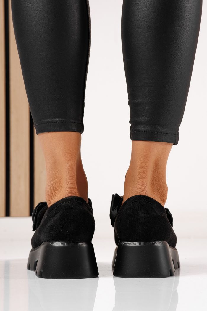 Pantofi casual dama negri din piele ecologica intoarsa Natalia #24407