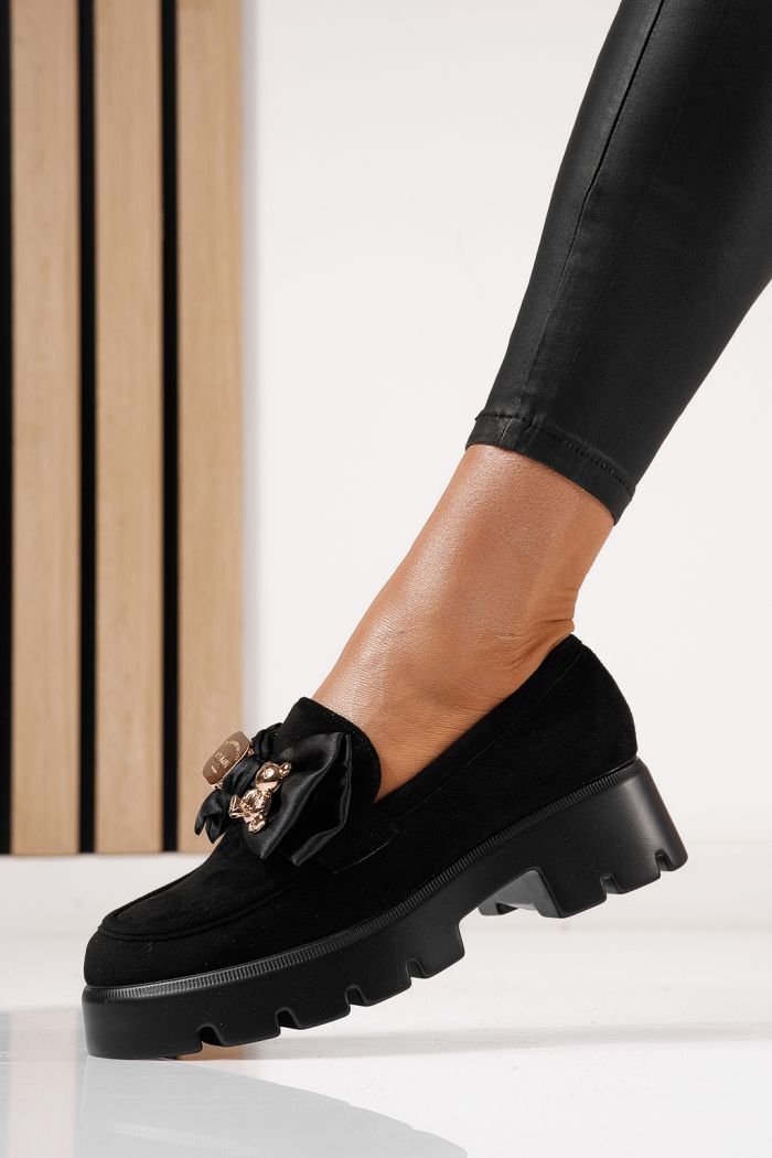 Pantofi casual dama negri din piele ecologica intoarsa Natalia #24407