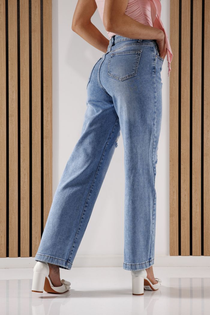 Blugi Wide Leg Dama Becca Albastri #A1370