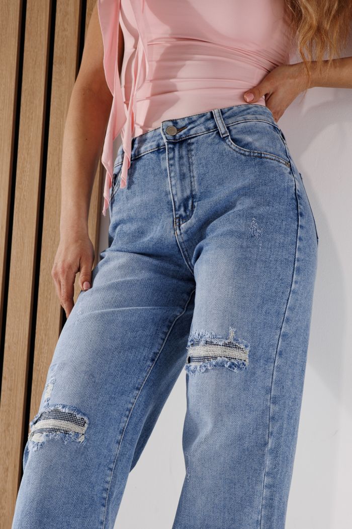 Blugi Wide Leg Dama Becca Albastri #A1370