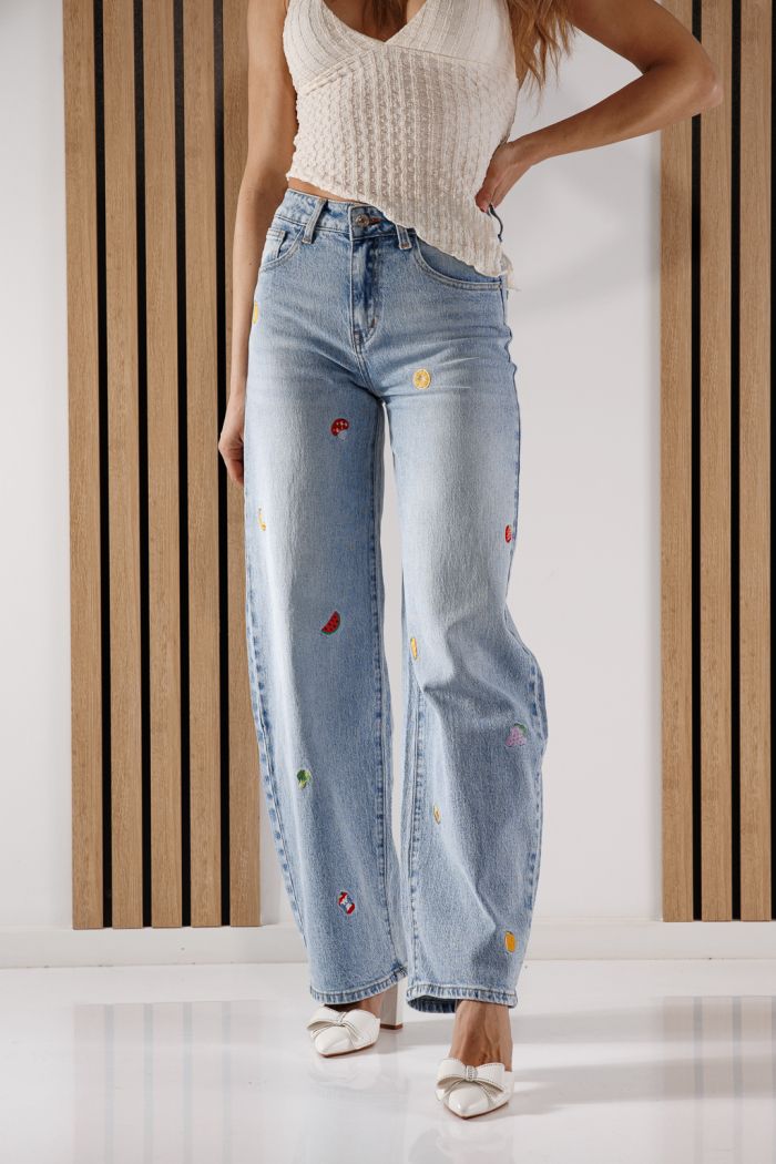 Blugi Wide Leg Dama Briana Albastri #A1369