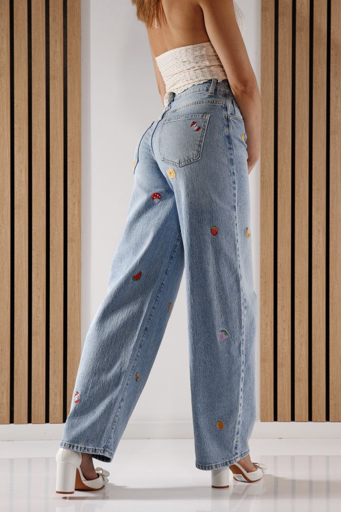 Blugi Wide Leg Dama Briana Albastri #A1369