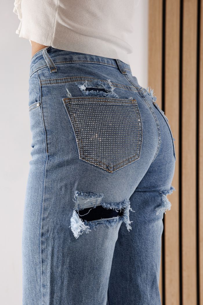 Blugi Wide Leg Dama Maria Albastri #A1350