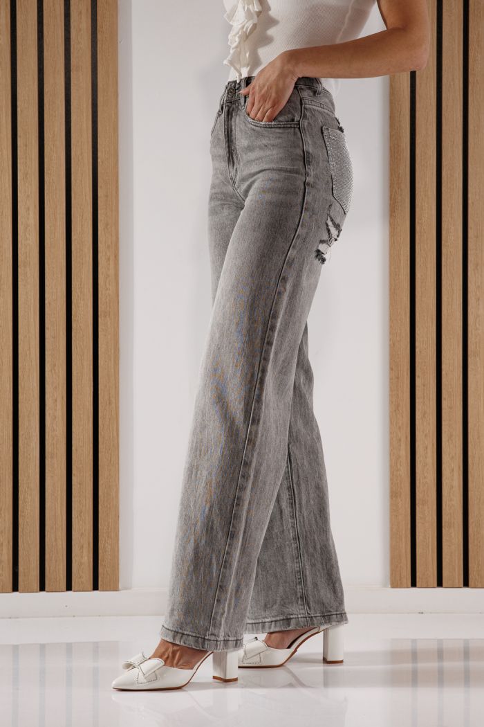 Blugi Wide Leg Dama Maria Gri #A1348