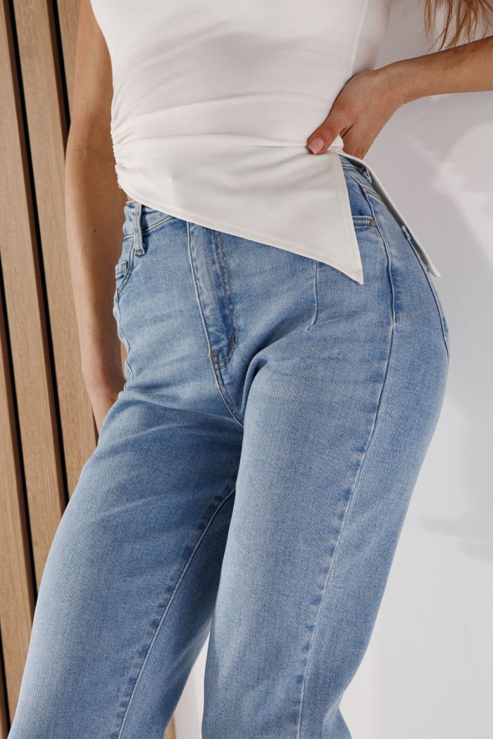 Blugi Baggy Fit Dama Flori Albastri #A1352