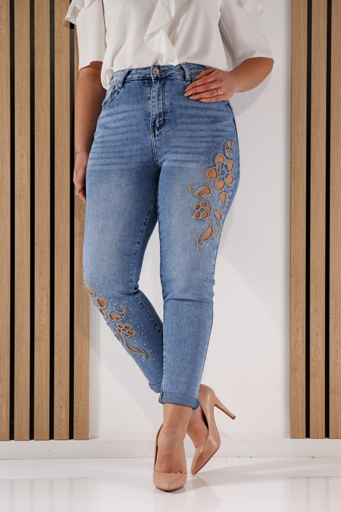 Blugi Mom Fit  Dama Alexia Albastri #A1355