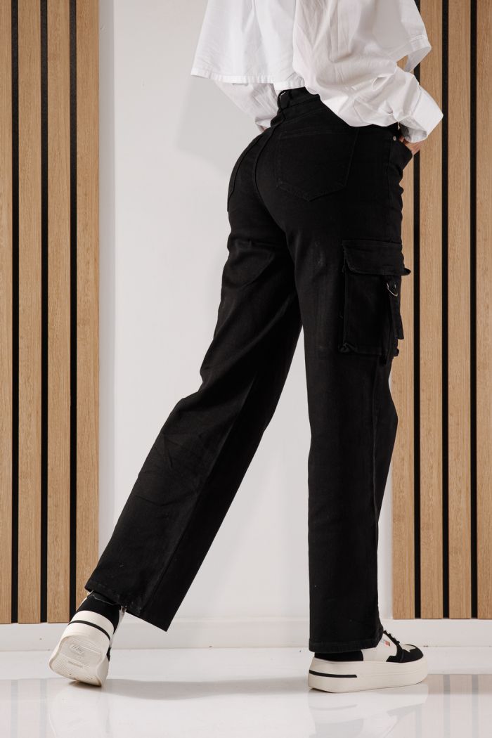 Blugi Tip Cargo Dama Rosa Negri #A630