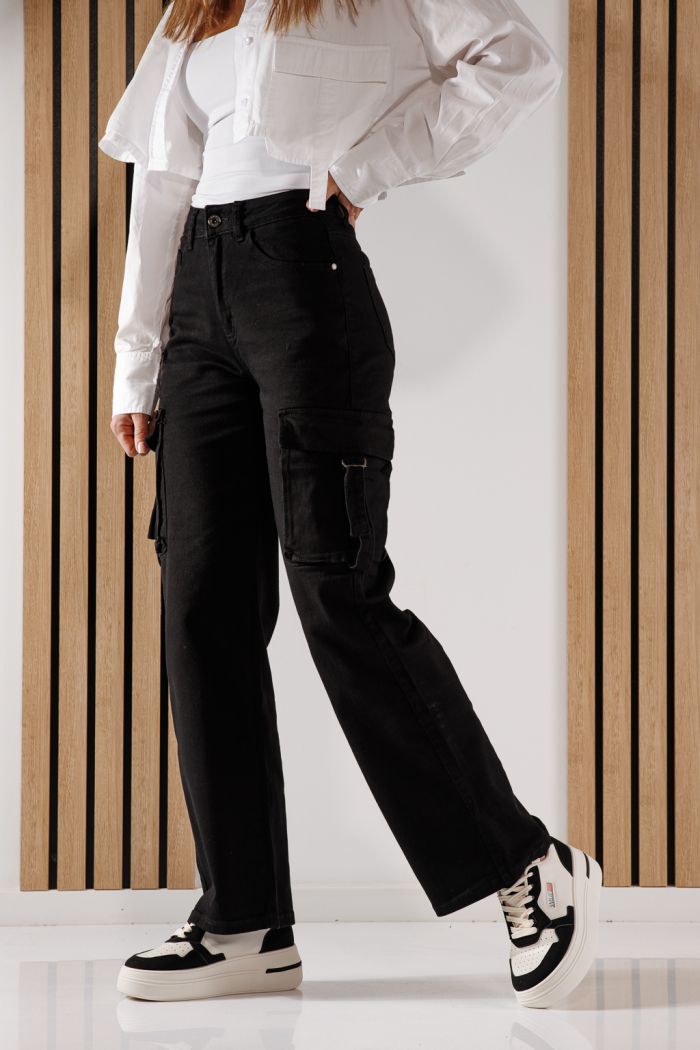 Blugi Tip Cargo Dama Rosa Negri #A630