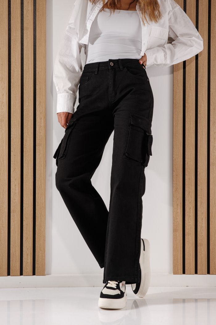 Blugi Tip Cargo Dama Rosa Negri #A630