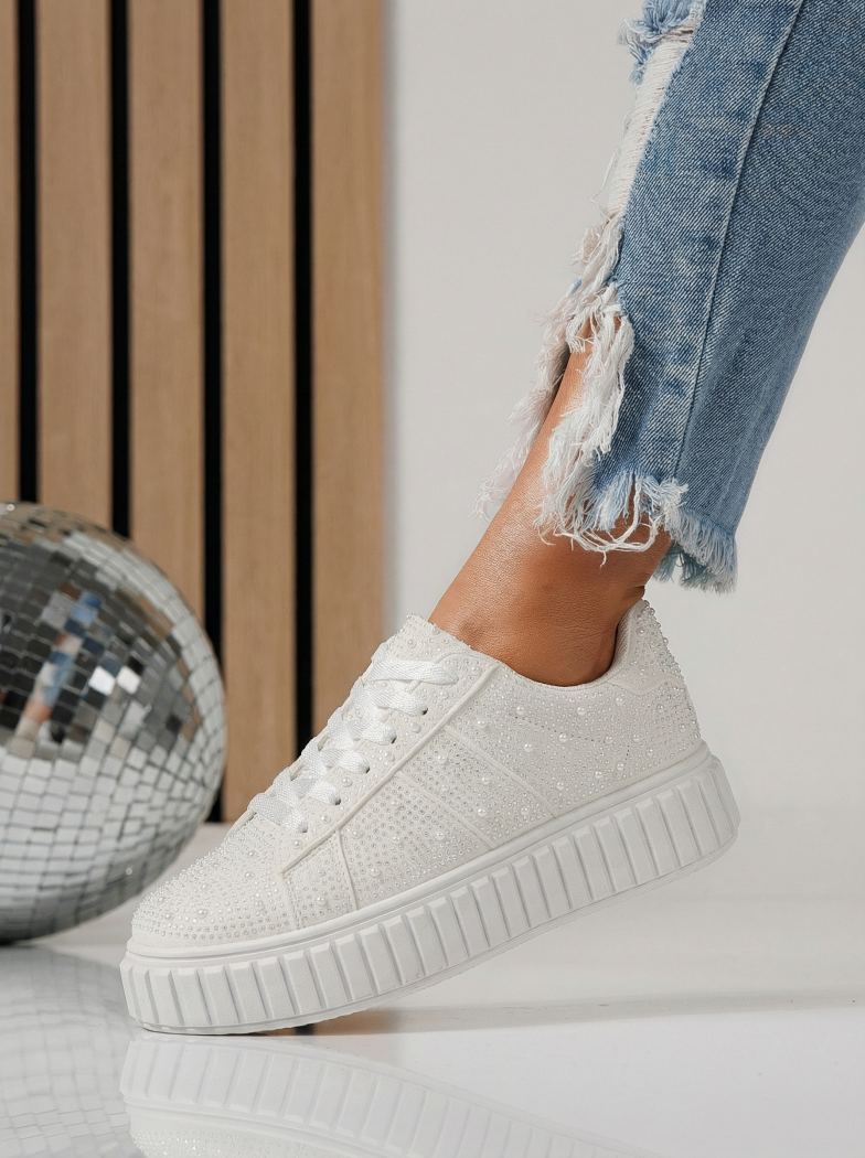 Adidasi dama albi din piele ecologica intoarsa Loris #24403