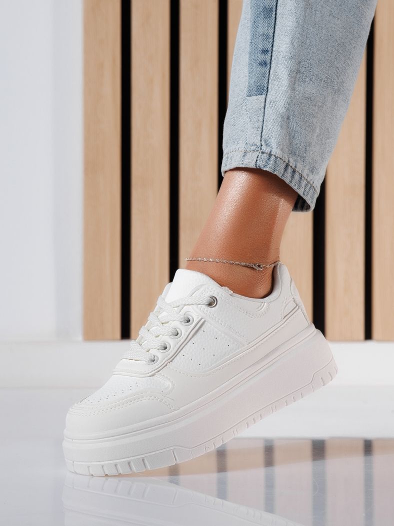 Adidasi dama albi din piele ecologica Mavis #24466