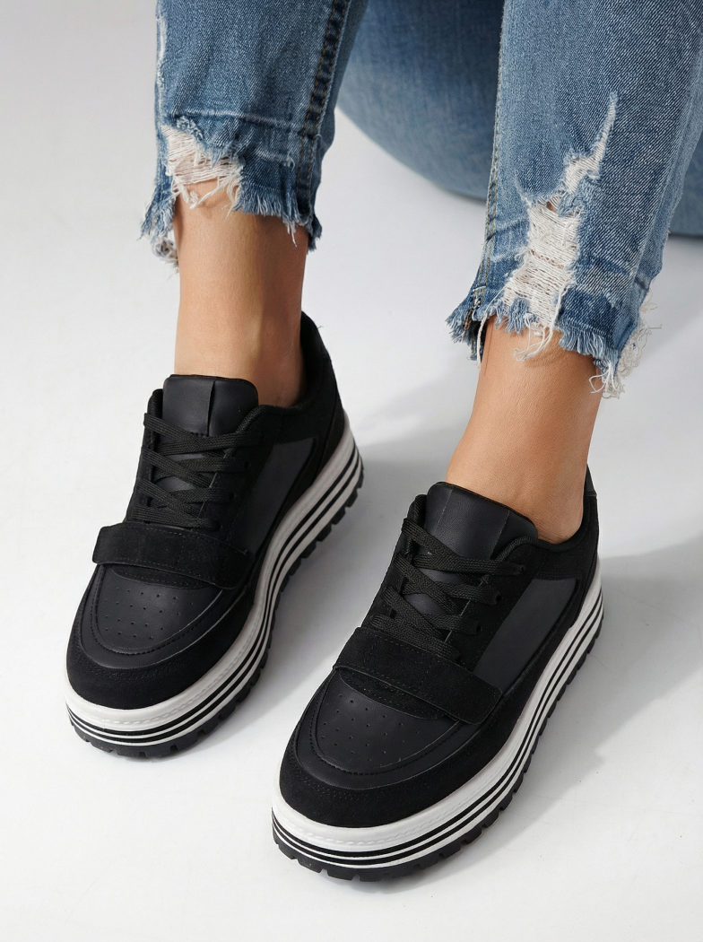 Adidasi dama negri din piele ecologica Tabitha #24457