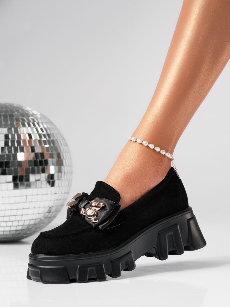 Pantofi casual dama negri din piele ecologica intoarsa Natalia2 #24480