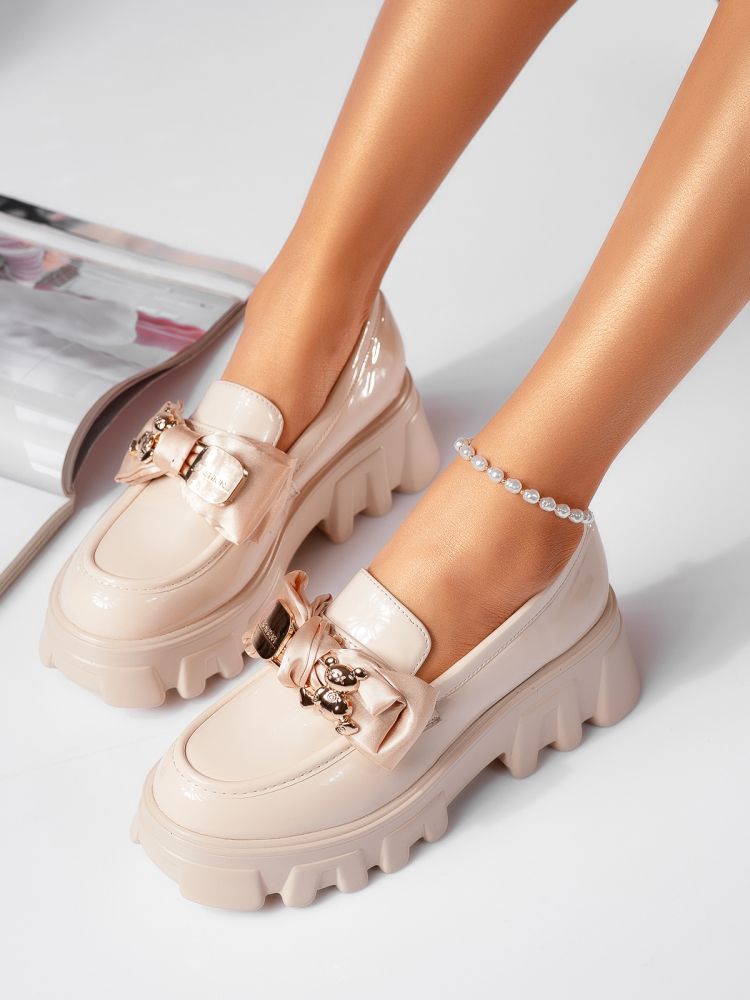 Pantofi casual dama bej din piele ecologica lacuita Natalia2 #24483