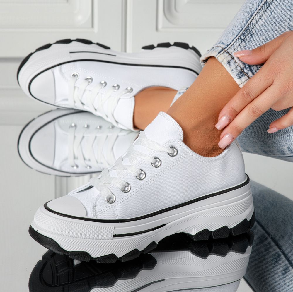 Adidasi dama albi din material textil Zoe #24486