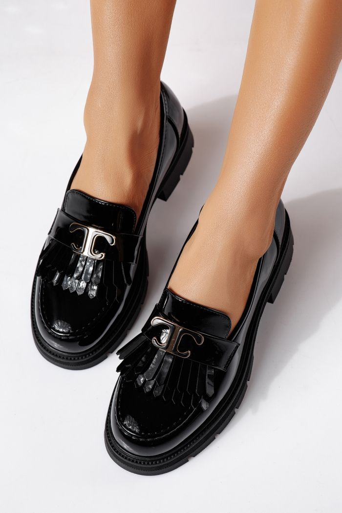 Pantofi casual dama negri din piele ecologica lacuita Galia #24442