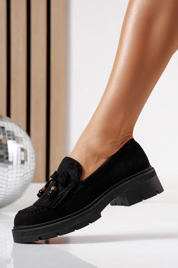 Pantofi casual dama negri din piele ecologica intoarsa Eliana #24440