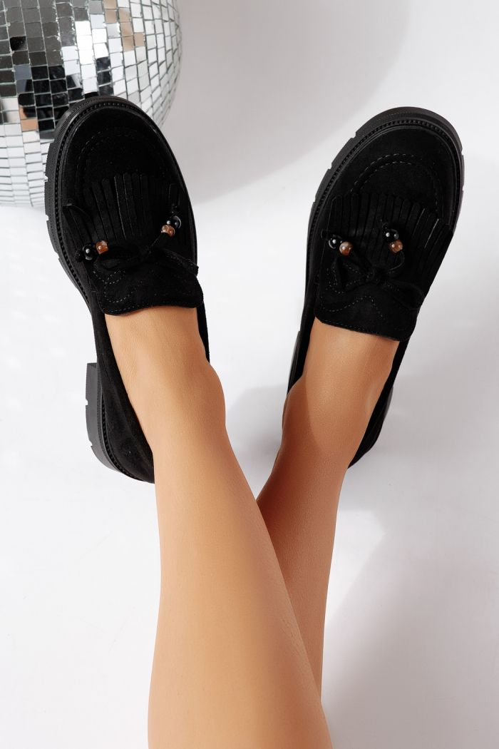 Pantofi casual dama negri din piele ecologica intoarsa Eliana #24440