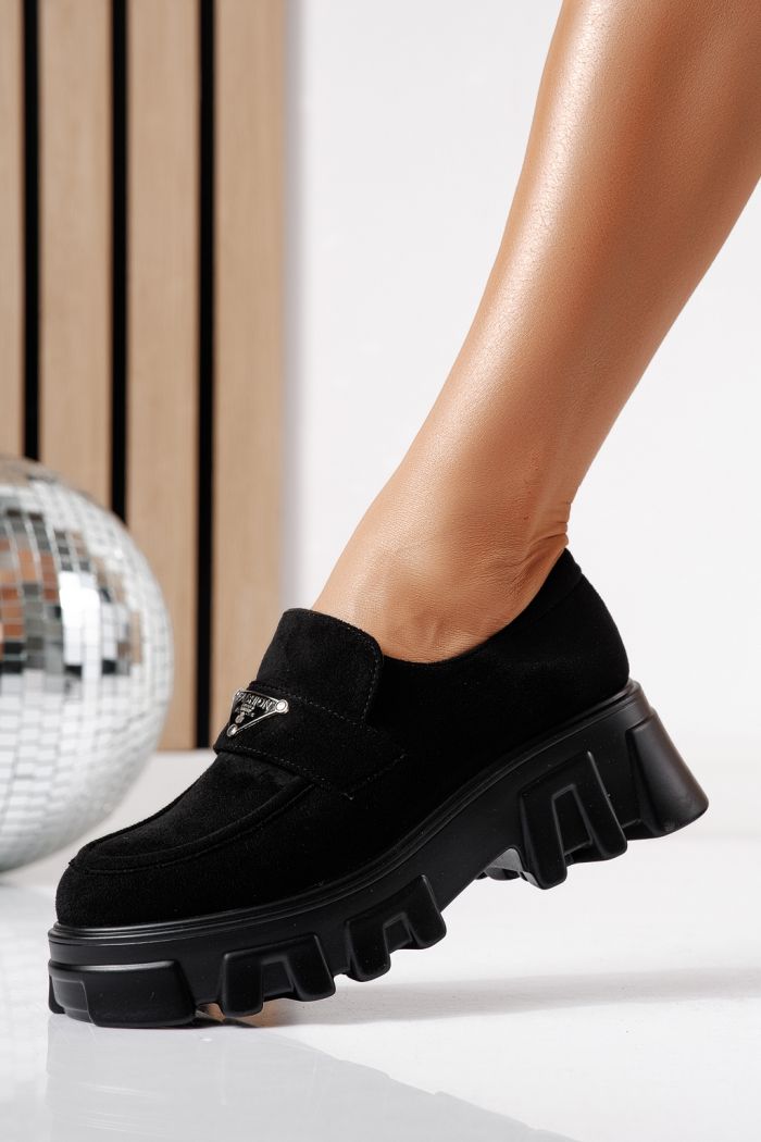 Pantofi casual dama negri din piele ecologica intoarsa Oriana #24485