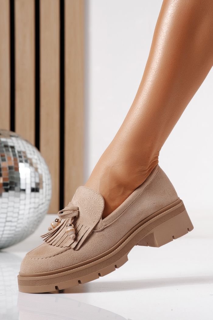 Pantofi casual dama khaki din piele ecologica intoarsa Eliana #24439