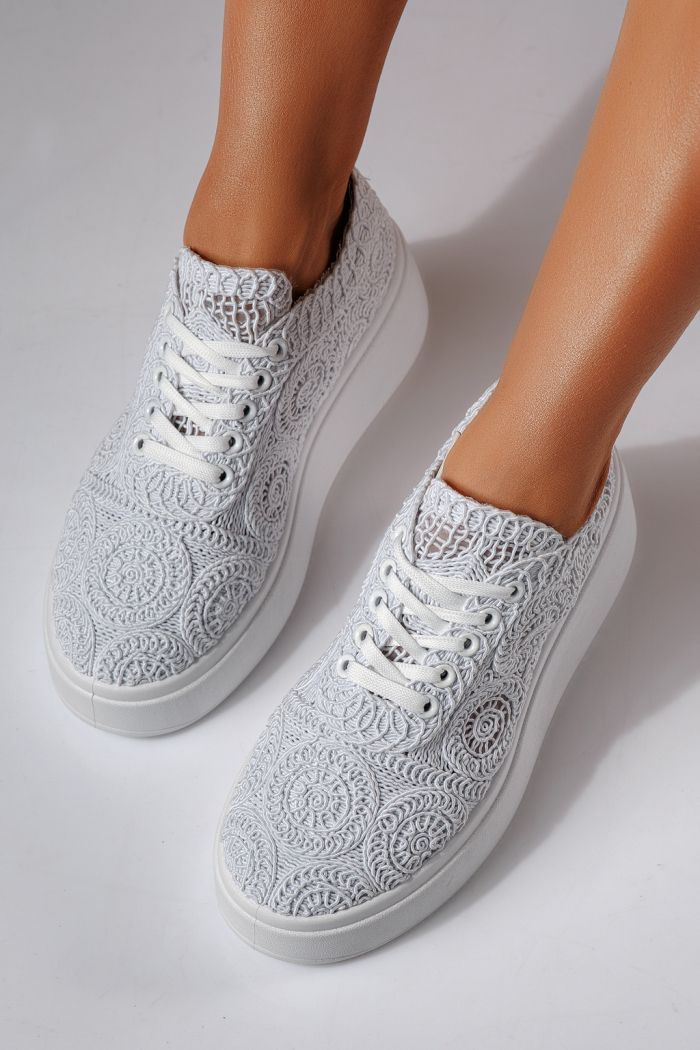 Adidasi dama albi din material textil Loretta #24491