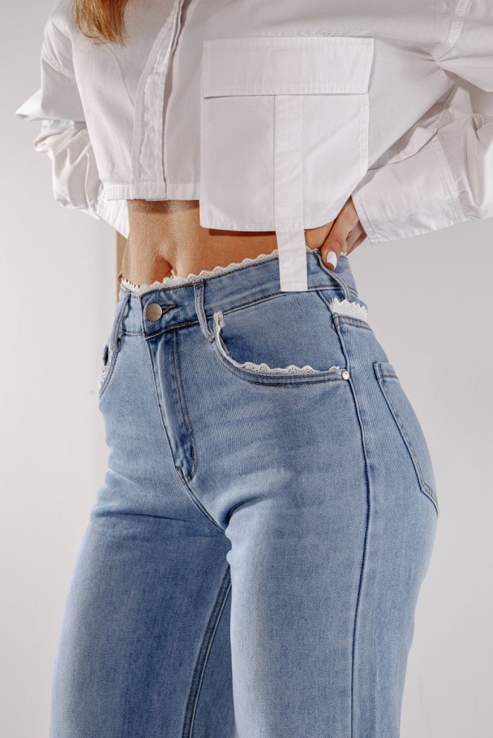 Blugi Wide Leg Dama Calina Albastri #A1386