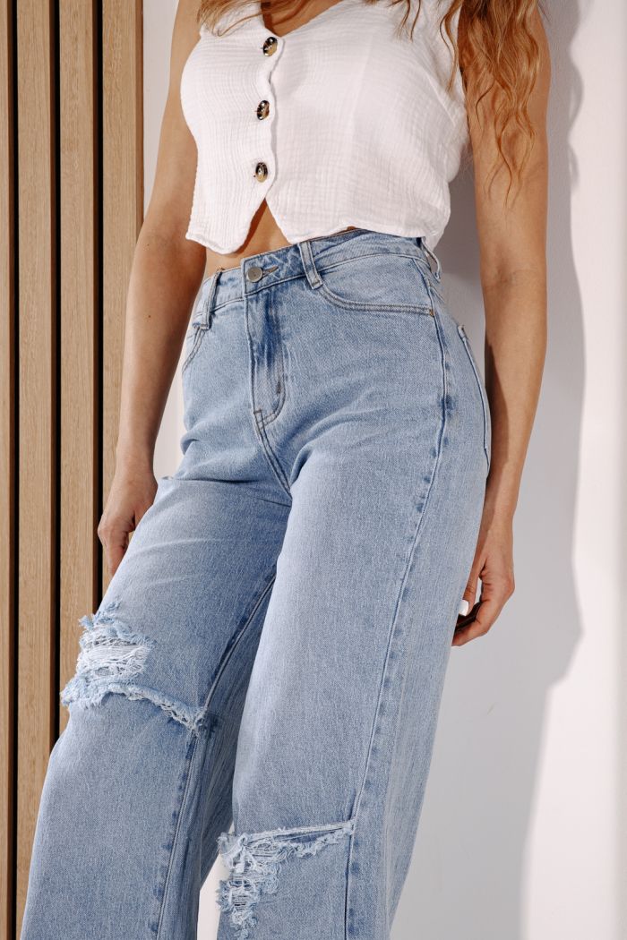 Blugi Wide Leg Dama Elida Albastri #A1378