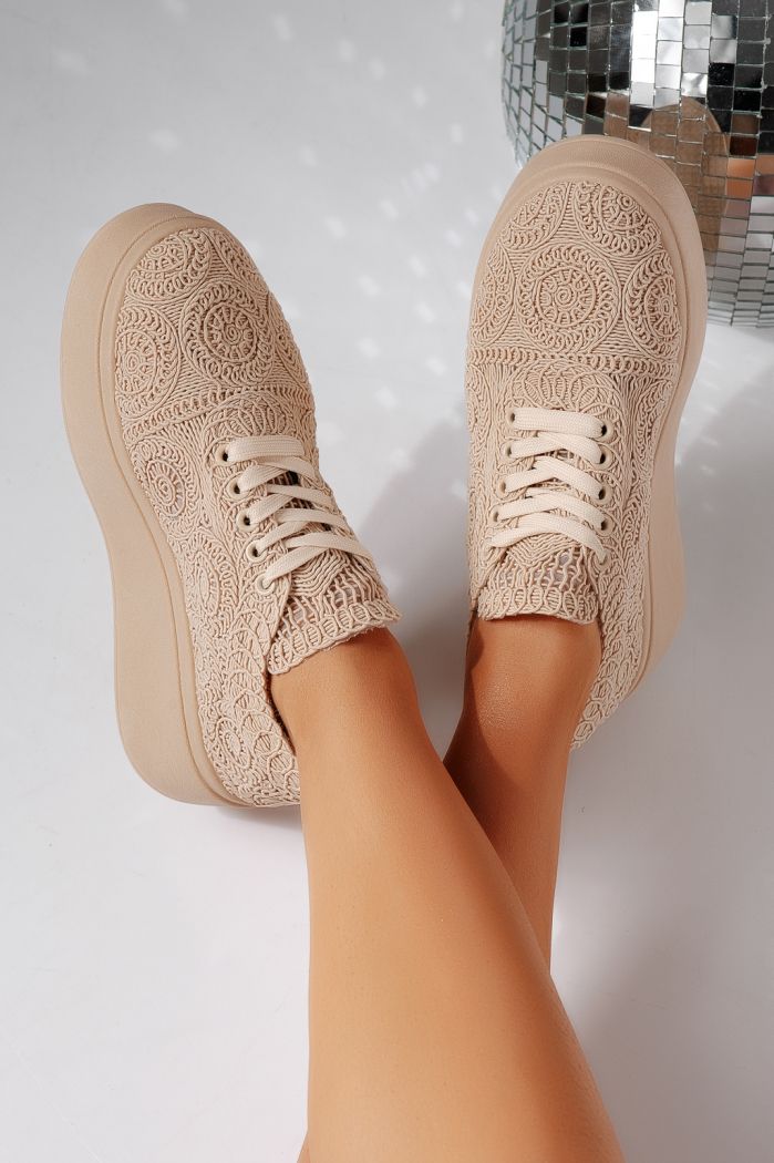 Adidasi dama bej din material textil Loretta #24490