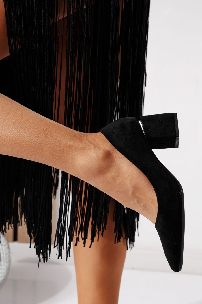 Pantofi cu toc dama negri din piele ecologica intoarsa Efrat #24433