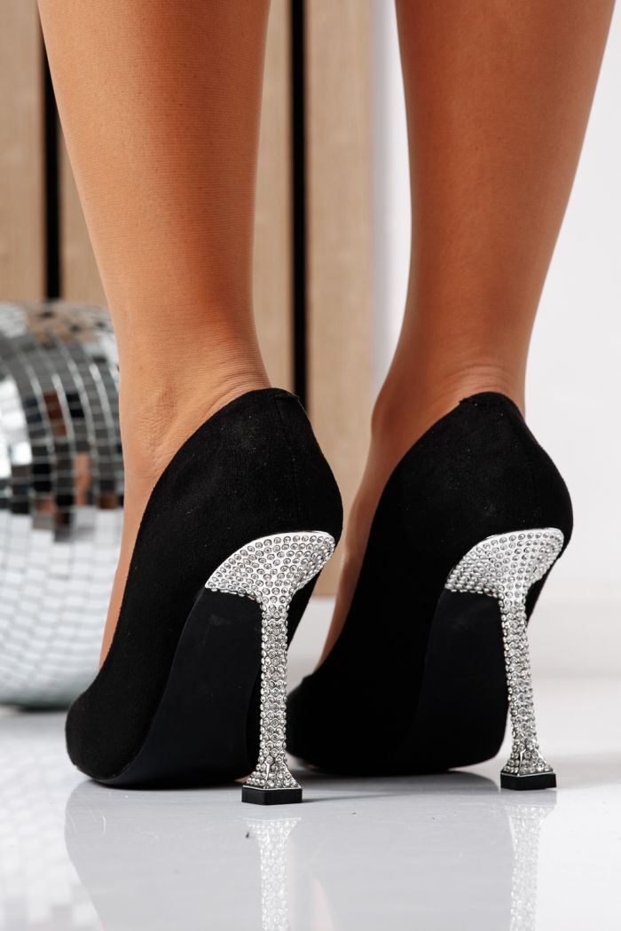 Pantofi cu toc dama negri din piele ecologica intoarsa Hannah #24447