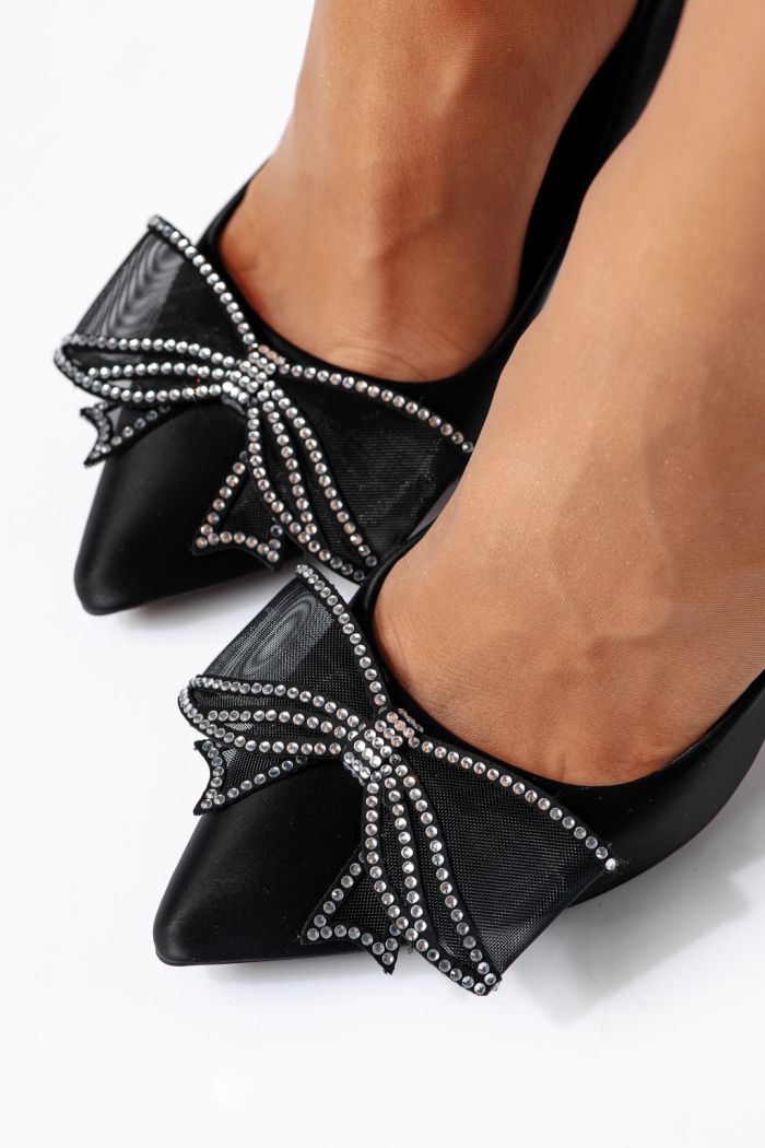 Pantofi cu toc dama negri din satin Ayala #24430