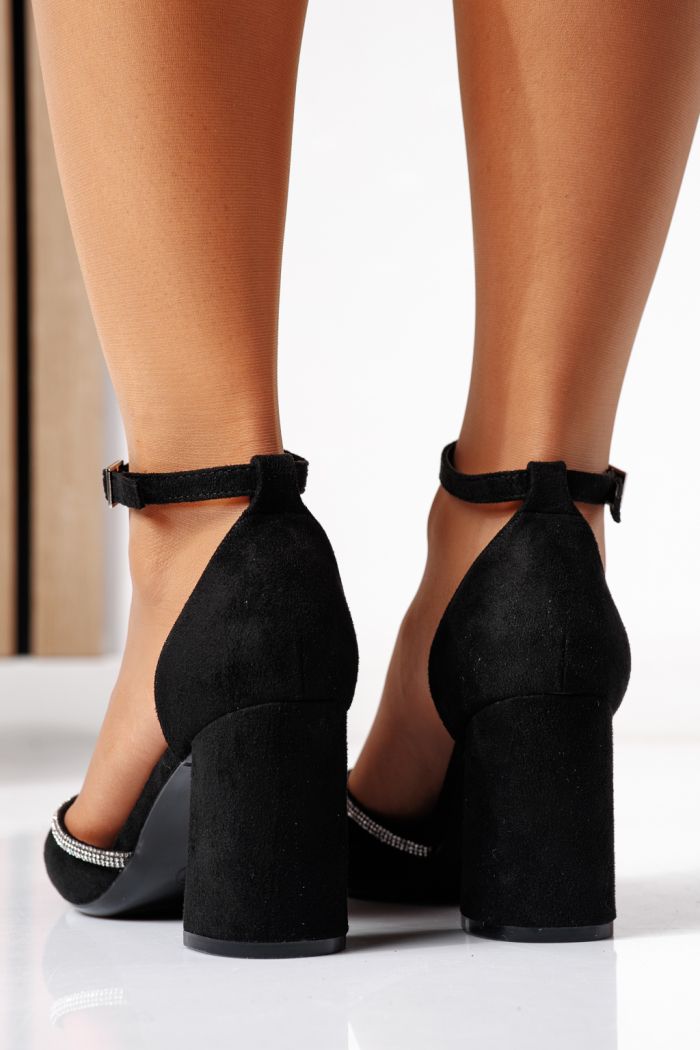 Pantofi cu toc dama negri din piele ecologica intoarsa Karina #24449