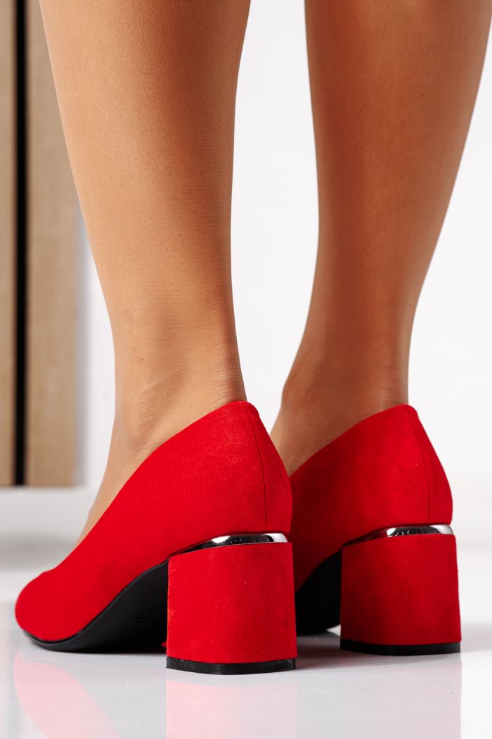 Pantofi cu toc dama rosii din piele ecologica intoarsa Efrat #24432