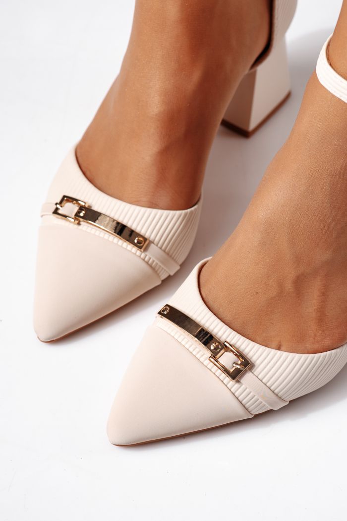 Pantofi cu toc dama bej din piele ecologica Amina #24423