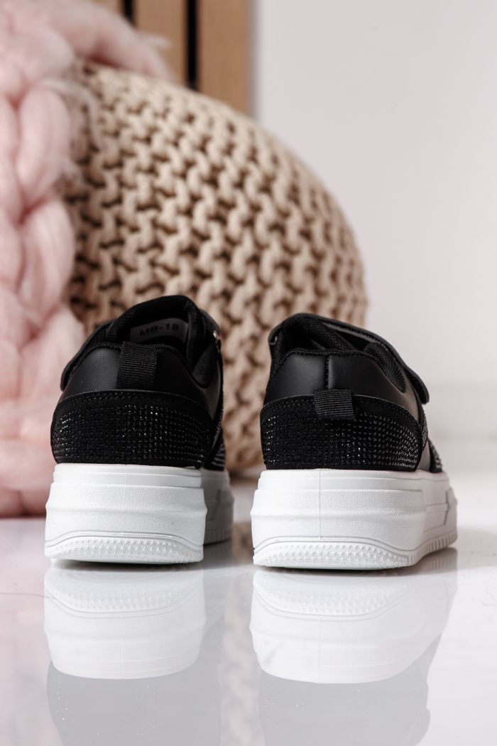 Adidasi copii negri din piele ecologica Aris #24399