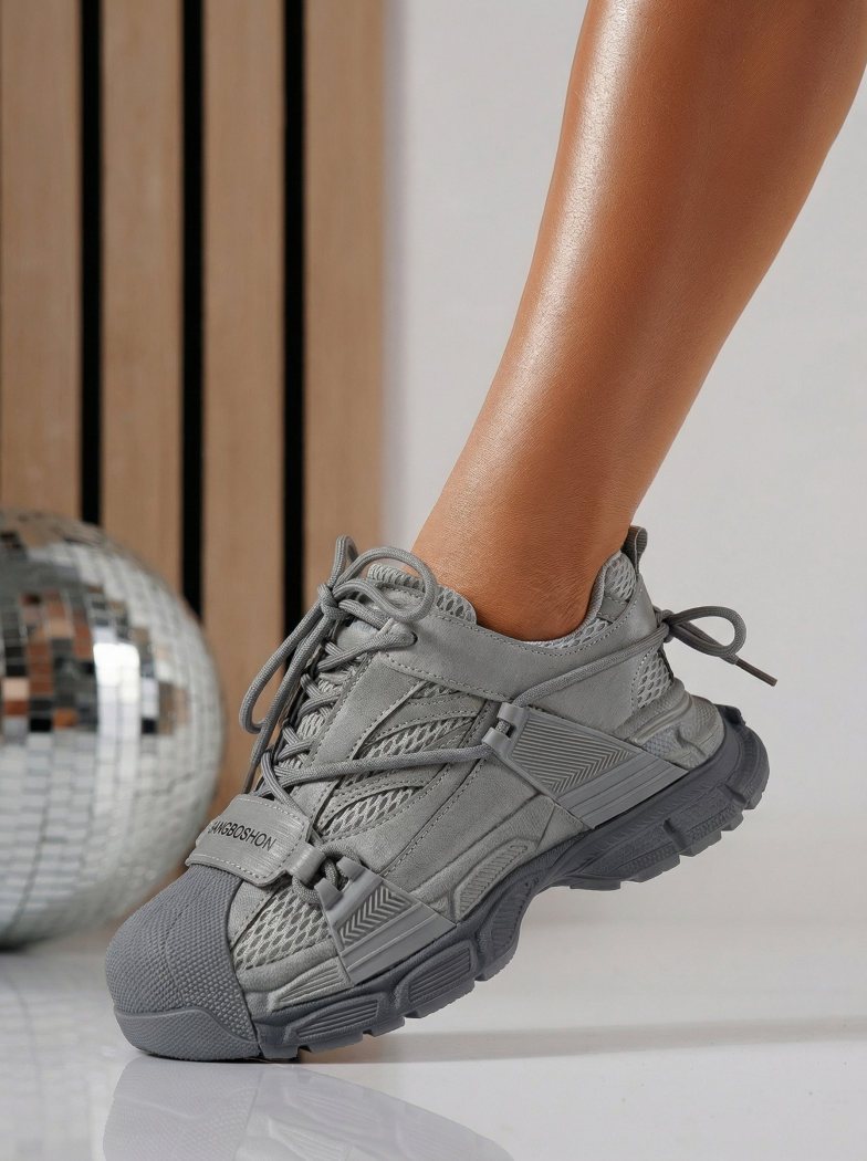 Adidasi dama gri din material textil Hellen #24511