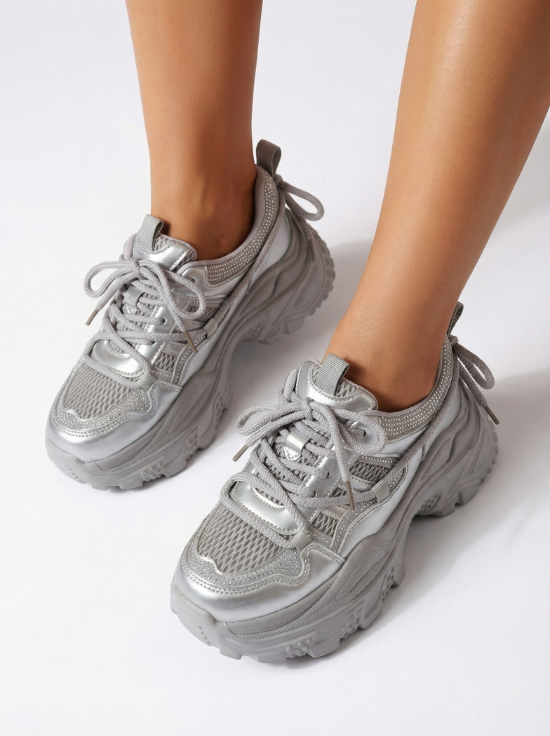 Adidasi dama argintii din material textil Ianca #24516